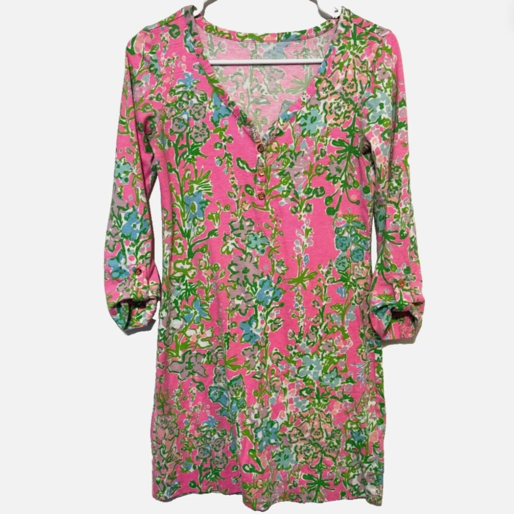 Lilly Pulitzer Women's Dress XS Palmetto Dress Shirt Dress Long Sleeve Floral